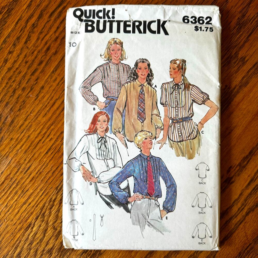 Vintage 1980s Butterick 6362 Sewing Pattern Sz XS 10 Button Up Top Set COMPLETE